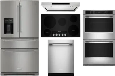 5 Piece Package Includes Refrigerator, Cooktop, Wall Oven, Hood And Dishwasher
