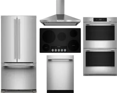 5 Piece Package Includes Refrigerator, Cooktop, Wall Oven, Hood And Dishwasher