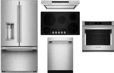 5 Piece Package Includes Refrigerator, Cooktop, Wall Oven, Hood And Dishwasher