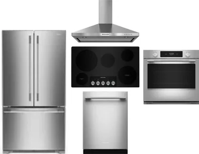 5 Piece Package Includes Refrigerator, Cooktop, Wall Oven, Hood And Dishwasher