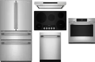 5 Piece Package Includes Refrigerator, Cooktop, Wall Oven, Hood And Dishwasher
