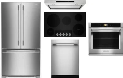 5 Piece Package Includes Refrigerator, Cooktop, Wall Oven, Hood And Dishwasher