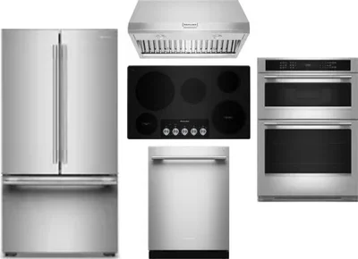 5 Piece Package Includes Refrigerator, Cooktop, Wall Oven, Hood And Dishwasher
