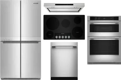 5 Piece Package Includes Refrigerator, Cooktop, Wall Oven, Hood And Dishwasher