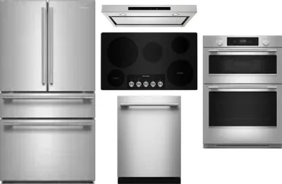5 Piece Package Includes Refrigerator, Cooktop, Wall Oven, Hood And Dishwasher