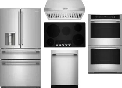 5 Piece Package Includes Refrigerator, Cooktop, Wall Oven, Hood And Dishwasher