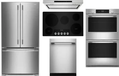 5 Piece Package Includes Refrigerator, Cooktop, Wall Oven, Hood And Dishwasher
