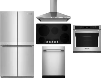 5 Piece Package Includes Refrigerator, Cooktop, Wall Oven, Hood And Dishwasher
