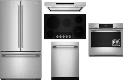 5 Piece Package Includes Refrigerator, Cooktop, Wall Oven, Hood And Dishwasher