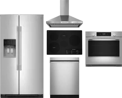 5 Piece Package Includes Refrigerator, Cooktop, Wall Oven, Hood And Dishwasher