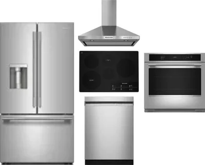 5 Piece Package Includes Refrigerator, Cooktop, Wall Oven, Hood And Dishwasher