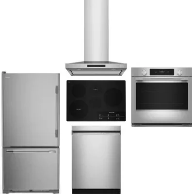 5 Piece Package Includes Refrigerator, Cooktop, Wall Oven, Hood And Dishwasher