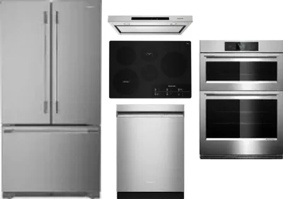 5 Piece Package Includes Refrigerator, Cooktop, Wall Oven, Hood And Dishwasher