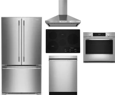 5 Piece Package Includes Refrigerator, Cooktop, Wall Oven, Hood And Dishwasher