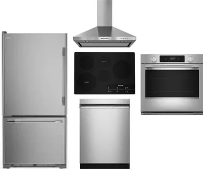 5 Piece Package Includes Refrigerator, Cooktop, Wall Oven, Hood And Dishwasher