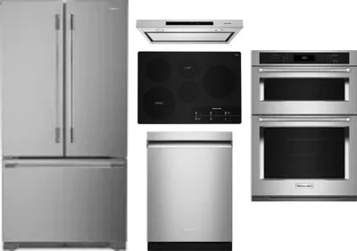 5 Piece Package Includes Refrigerator, Cooktop, Wall Oven, Hood And Dishwasher