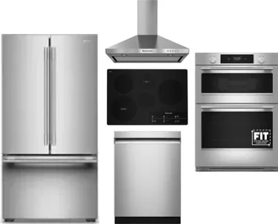 5 Piece Package Includes Refrigerator, Cooktop, Wall Oven, Hood And Dishwasher