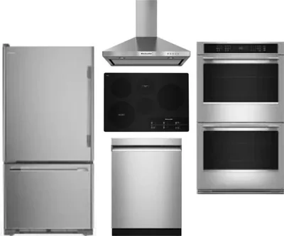 5 Piece Package Includes Refrigerator, Cooktop, Wall Oven, Hood And Dishwasher