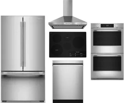5 Piece Package Includes Refrigerator, Cooktop, Wall Oven, Hood And Dishwasher