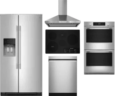 5 Piece Package Includes Refrigerator, Cooktop, Wall Oven, Hood And Dishwasher