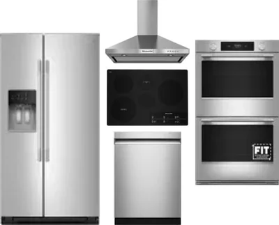 5 Piece Package Includes Refrigerator, Cooktop, Wall Oven, Hood And Dishwasher