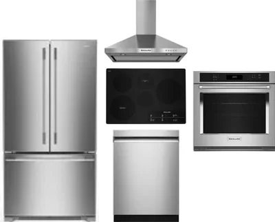 5 Piece Package Includes Refrigerator, Cooktop, Wall Oven, Hood And Dishwasher
