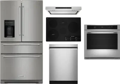5 Piece Package Includes Refrigerator, Cooktop, Wall Oven, Hood And Dishwasher