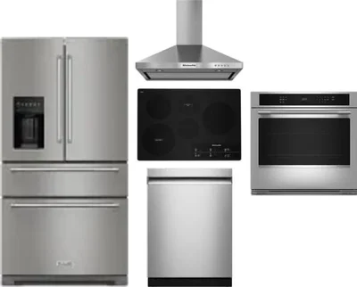 5 Piece Package Includes Refrigerator, Cooktop, Wall Oven, Hood And Dishwasher