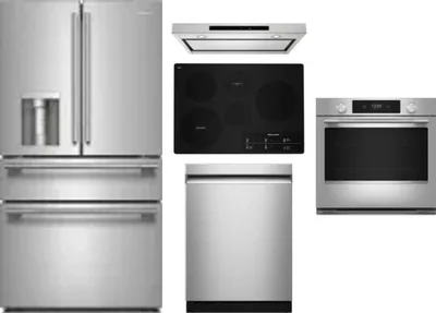 5 Piece Package Includes Refrigerator, Cooktop, Wall Oven, Hood And Dishwasher
