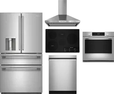 5 Piece Package Includes Refrigerator, Cooktop, Wall Oven, Hood And Dishwasher