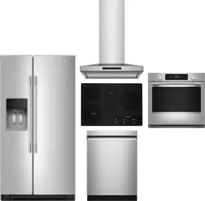5 Piece Package Includes Refrigerator, Cooktop, Wall Oven, Hood And Dishwasher