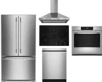 5 Piece Package Includes Refrigerator, Cooktop, Wall Oven, Hood And Dishwasher