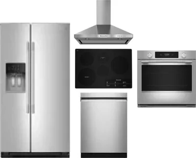 5 Piece Package Includes Refrigerator, Cooktop, Wall Oven, Hood And Dishwasher