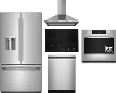 5 Piece Package Includes Refrigerator, Cooktop, Wall Oven, Hood And Dishwasher