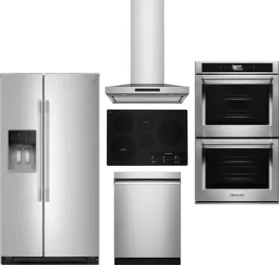 5 Piece Package Includes Refrigerator, Cooktop, Wall Oven, Hood And Dishwasher
