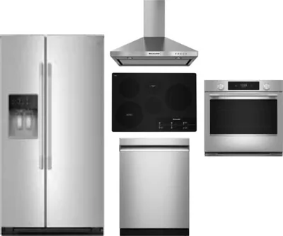5 Piece Package Includes Refrigerator, Cooktop, Wall Oven, Hood And Dishwasher
