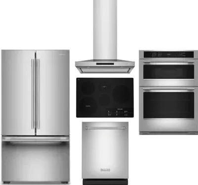 5 Piece Package Includes Refrigerator, Cooktop, Wall Oven, Hood And Dishwasher