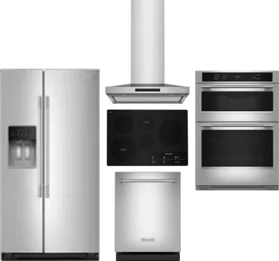 5 Piece Package Includes Refrigerator, Cooktop, Wall Oven, Hood And Dishwasher