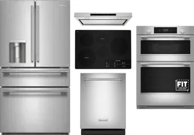 5 Piece Package Includes Refrigerator, Cooktop, Wall Oven, Hood And Dishwasher