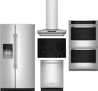 5 Piece Package Includes Refrigerator, Cooktop, Wall Oven, Hood And Dishwasher