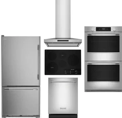 5 Piece Package Includes Refrigerator, Cooktop, Wall Oven, Hood And Dishwasher