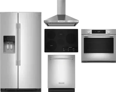 5 Piece Package Includes Refrigerator, Cooktop, Wall Oven, Hood And Dishwasher