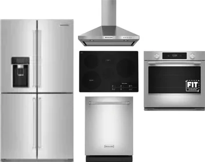 5 Piece Package Includes Refrigerator, Cooktop, Wall Oven, Hood And Dishwasher