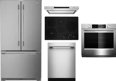 5 Piece Package Includes Refrigerator, Cooktop, Wall Oven, Hood And Dishwasher