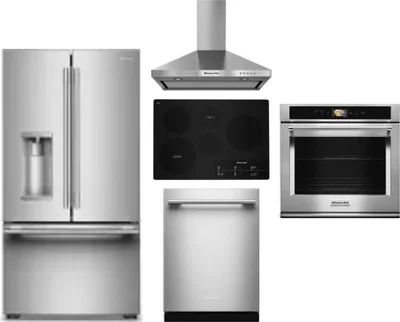 5 Piece Package Includes Refrigerator, Cooktop, Wall Oven, Hood And Dishwasher