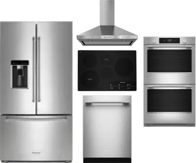 5 Piece Package Includes Refrigerator, Cooktop, Wall Oven, Hood And Dishwasher