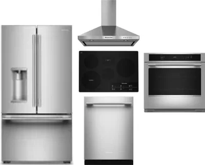 5 Piece Package Includes Refrigerator, Cooktop, Wall Oven, Hood And Dishwasher