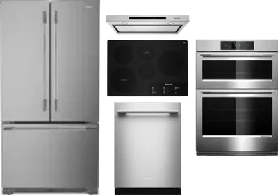 5 Piece Package Includes Refrigerator, Cooktop, Wall Oven, Hood And Dishwasher