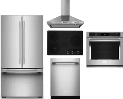 5 Piece Package Includes Refrigerator, Cooktop, Wall Oven, Hood And Dishwasher