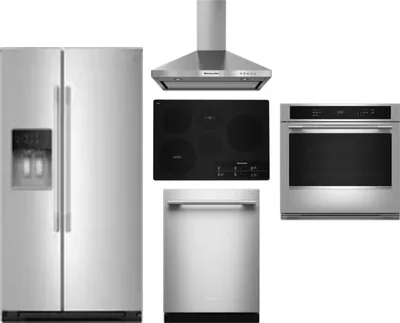 5 Piece Package Includes Refrigerator, Cooktop, Wall Oven, Hood And Dishwasher